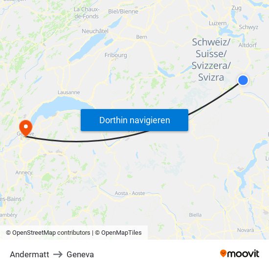 Andermatt to Geneva map