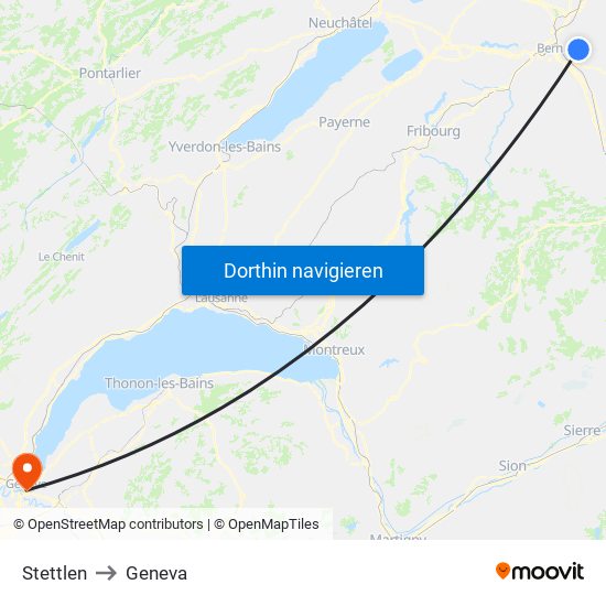 Stettlen to Geneva map