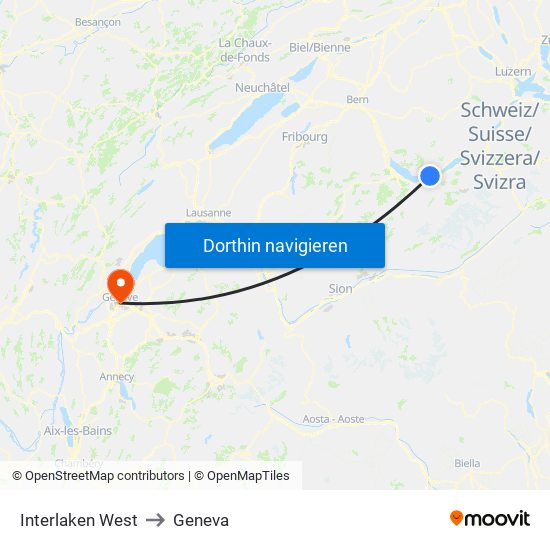 Interlaken West to Geneva map