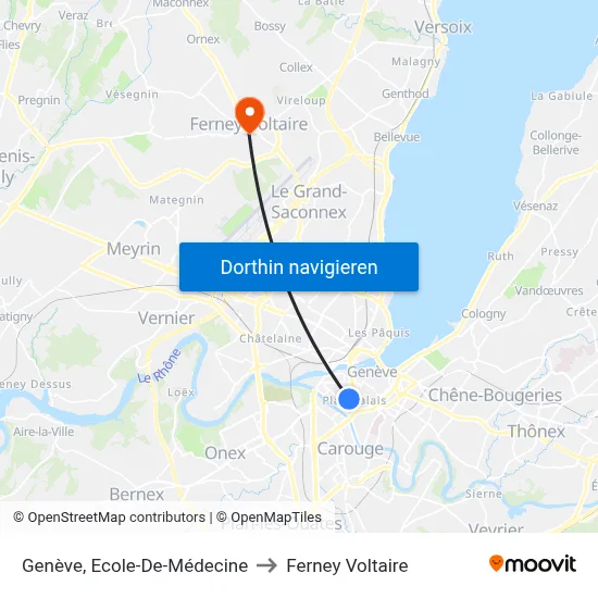 Genève, Ecole-De-Médecine to Ferney Voltaire map