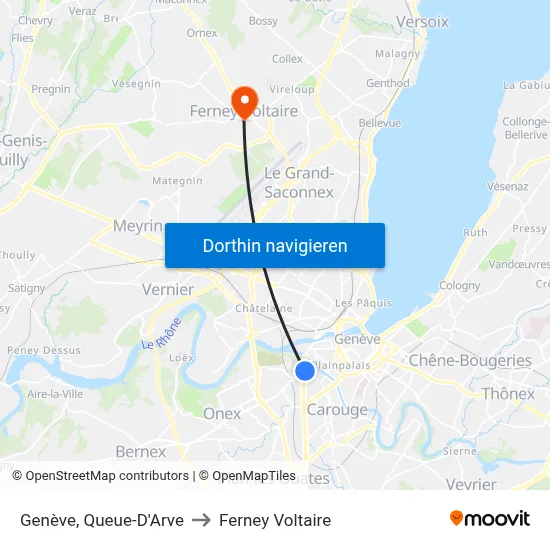 Genève, Queue-D'Arve to Ferney Voltaire map