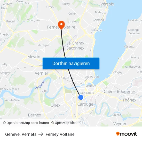 Genève, Vernets to Ferney Voltaire map