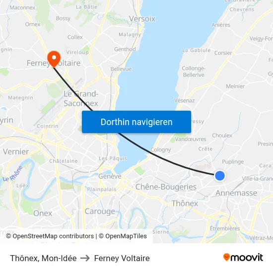 Thônex, Mon-Idée to Ferney Voltaire map