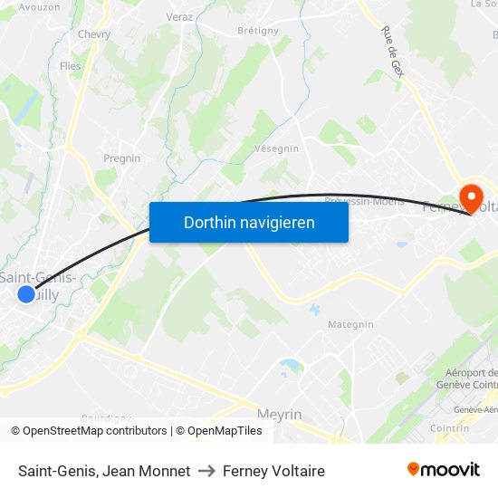 Saint-Genis, Jean Monnet to Ferney Voltaire map