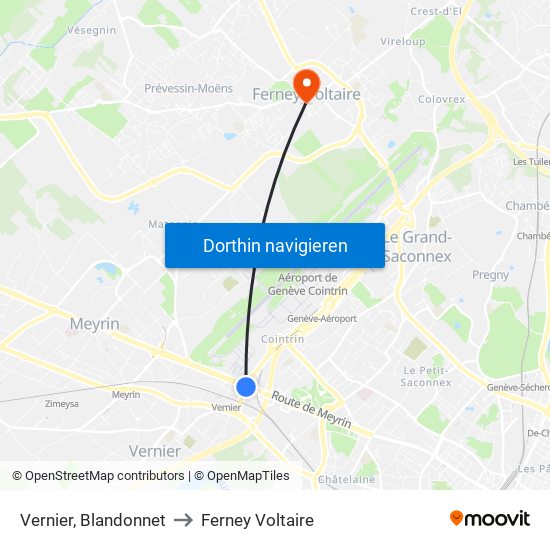 Vernier, Blandonnet to Ferney Voltaire map