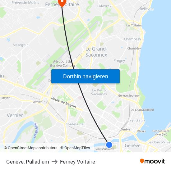 Genève, Palladium to Ferney Voltaire map