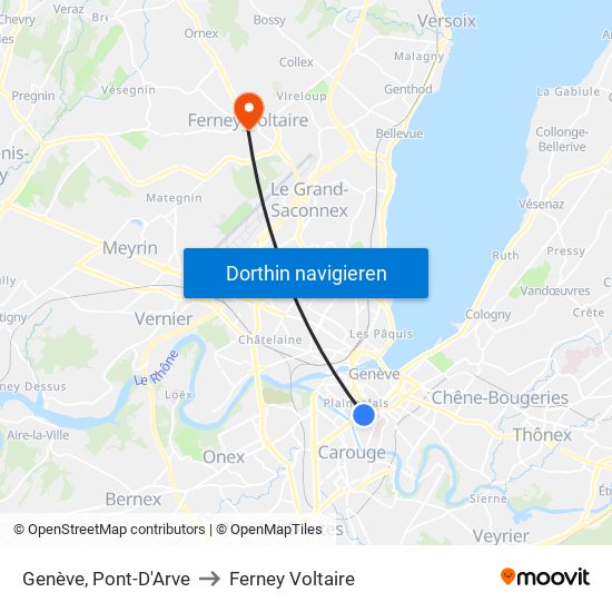 Genève, Pont-D'Arve to Ferney Voltaire map