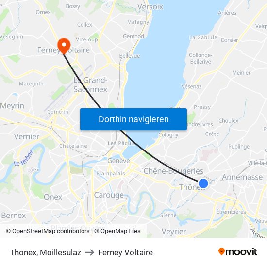 Thônex, Moillesulaz to Ferney Voltaire map