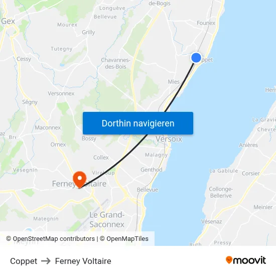 Coppet to Ferney Voltaire map
