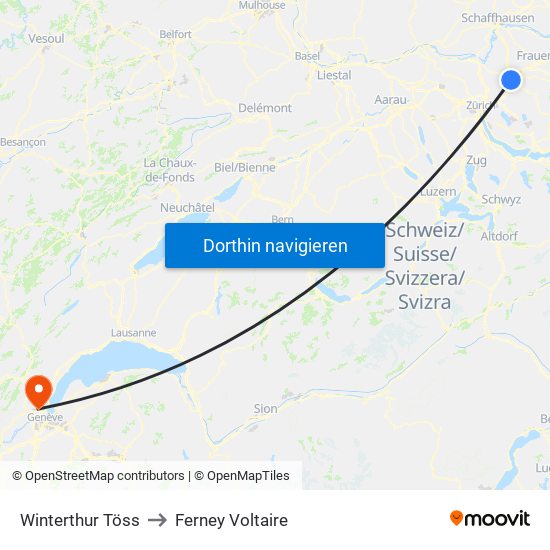 Winterthur Töss to Ferney Voltaire map