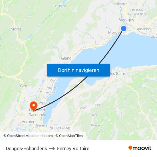 Denges-Echandens to Ferney Voltaire map