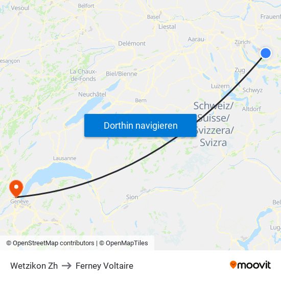 Wetzikon Zh to Ferney Voltaire map