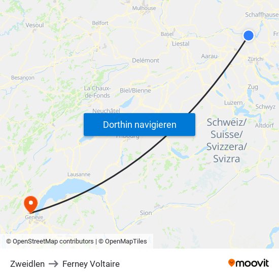 Zweidlen to Ferney Voltaire map