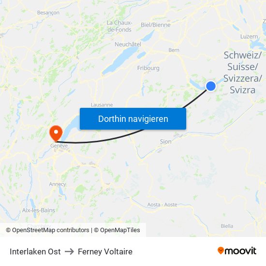 Interlaken Ost to Ferney Voltaire map