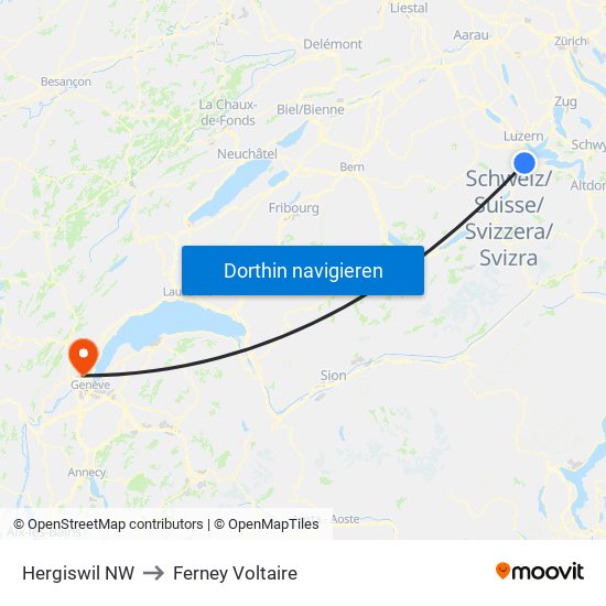 Hergiswil NW to Ferney Voltaire map