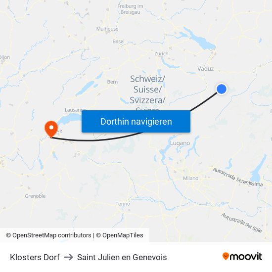 Klosters Dorf to Saint Julien en Genevois map