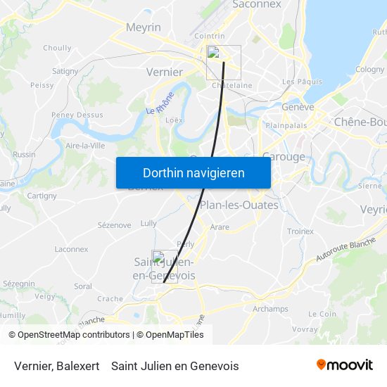 Vernier, Balexert to Saint Julien en Genevois map