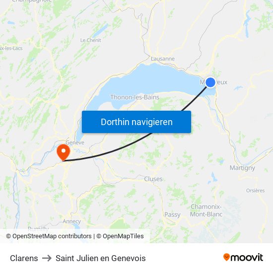 Clarens to Saint Julien en Genevois map