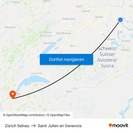 Zürich Selnau to Saint Julien en Genevois map