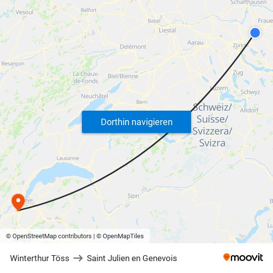 Winterthur Töss to Saint Julien en Genevois map