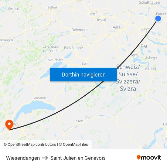 Wiesendangen to Saint Julien en Genevois map