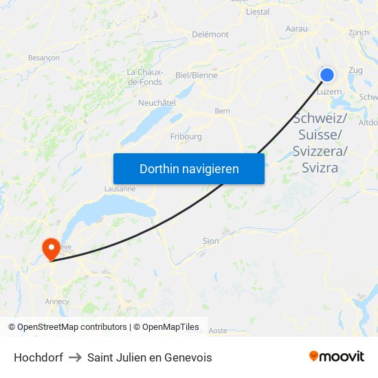 Hochdorf to Saint Julien en Genevois map