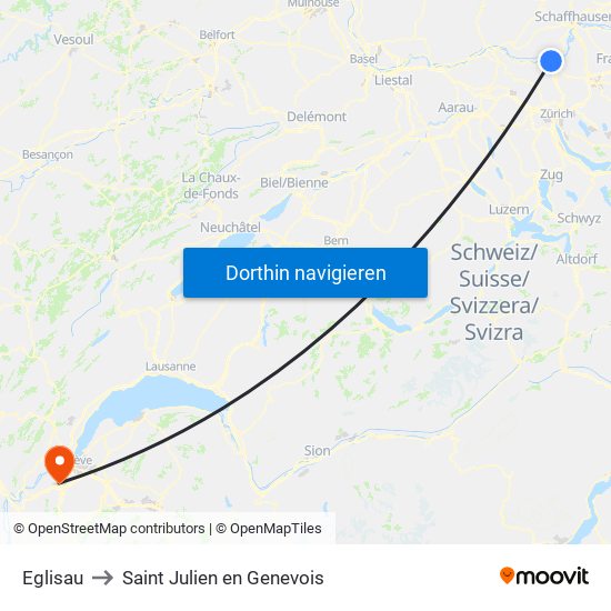 Eglisau to Saint Julien en Genevois map