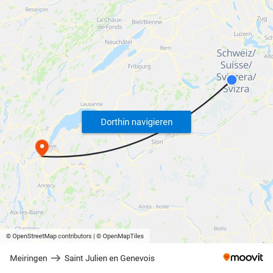 Meiringen to Saint Julien en Genevois map