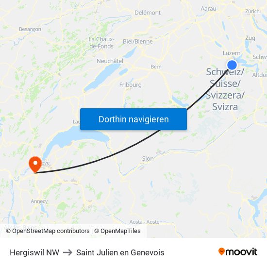 Hergiswil NW to Saint Julien en Genevois map