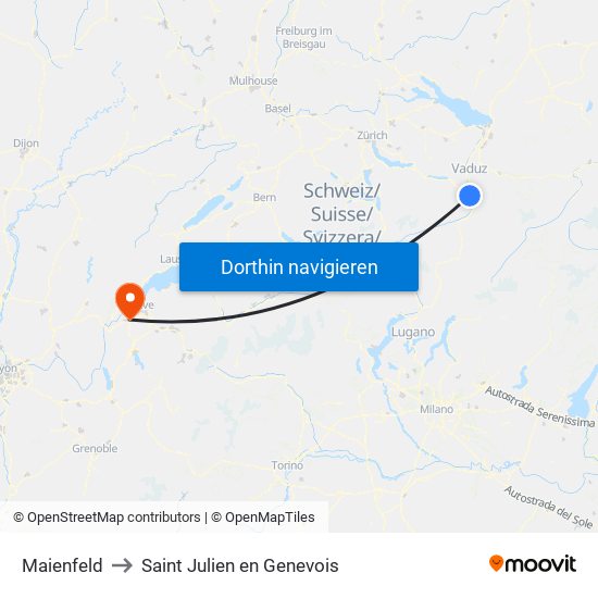 Maienfeld to Saint Julien en Genevois map