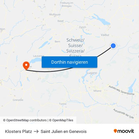 Klosters Platz to Saint Julien en Genevois map