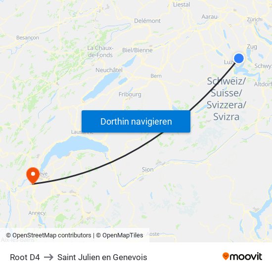 Root D4 to Saint Julien en Genevois map