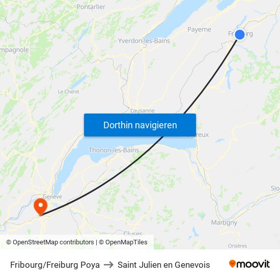 Fribourg/Freiburg Poya to Saint Julien en Genevois map