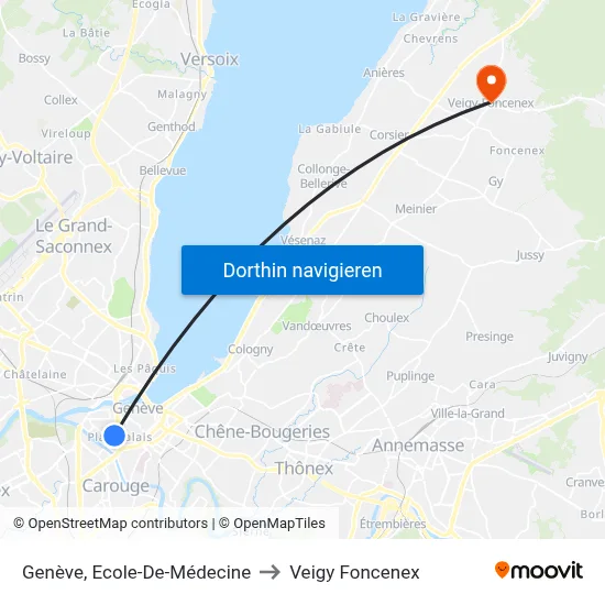 Genève, Ecole-De-Médecine to Veigy Foncenex map