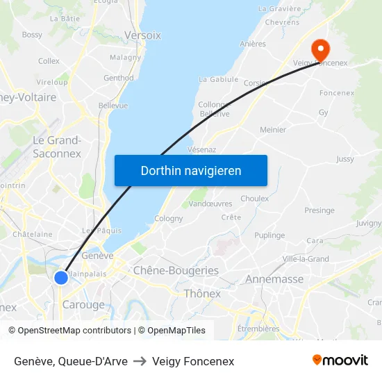 Genève, Queue-D'Arve to Veigy Foncenex map