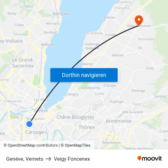 Genève, Vernets to Veigy Foncenex map