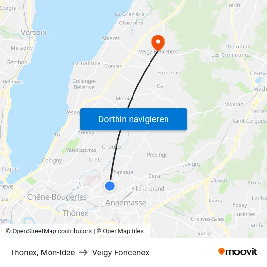 Thônex, Mon-Idée to Veigy Foncenex map
