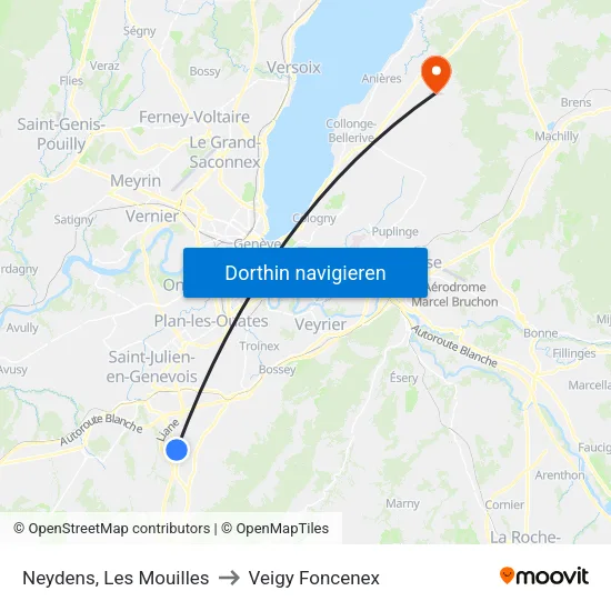 Neydens, Les Mouilles to Veigy Foncenex map