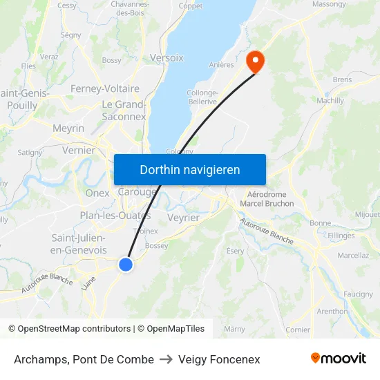 Archamps, Pont De Combe to Veigy Foncenex map