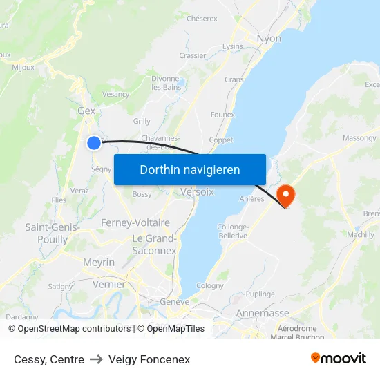 Cessy, Centre to Veigy Foncenex map