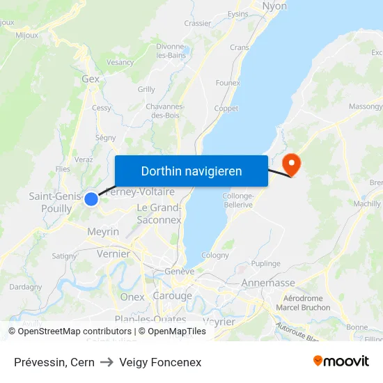Prévessin, Cern to Veigy Foncenex map