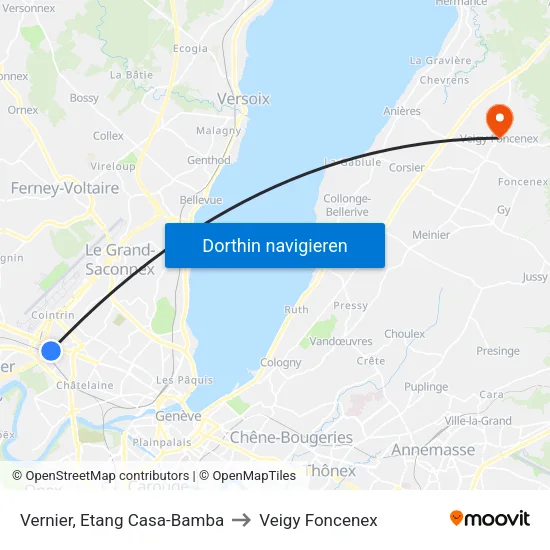 Vernier, Etang Casa-Bamba to Veigy Foncenex map
