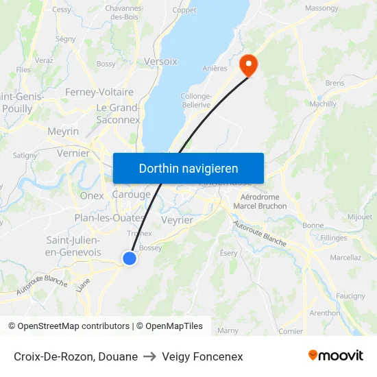 Croix-De-Rozon, Douane to Veigy Foncenex map