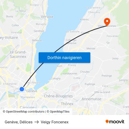 Genève, Délices to Veigy Foncenex map