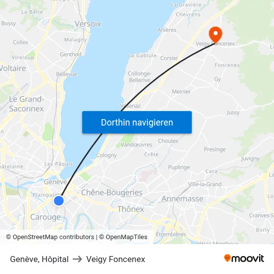 Genève, Hôpital to Veigy Foncenex map