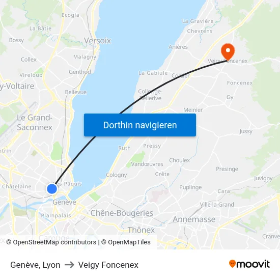 Genève, Lyon to Veigy Foncenex map