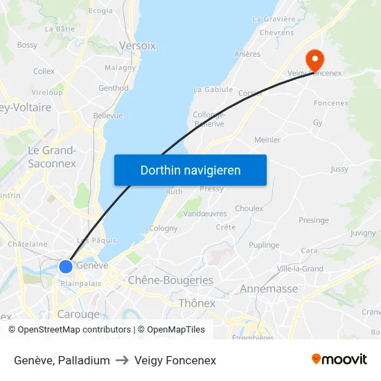 Genève, Palladium to Veigy Foncenex map