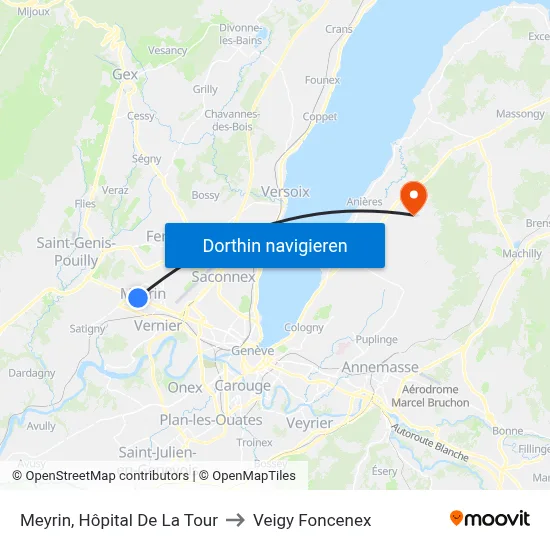 Meyrin, Hôpital De La Tour to Veigy Foncenex map