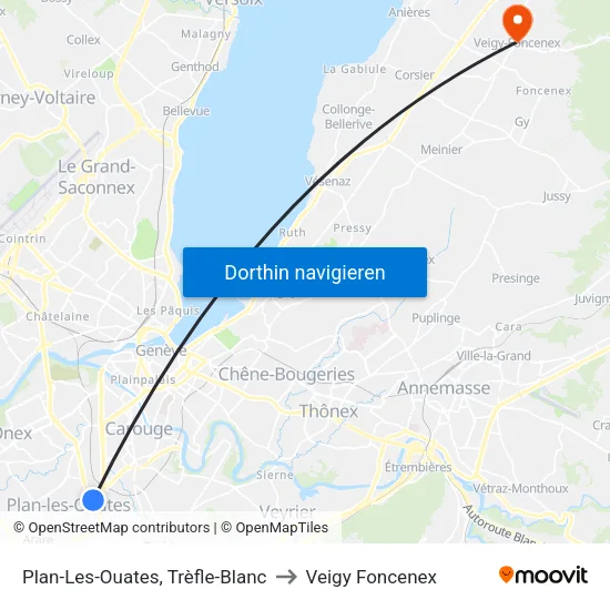 Plan-Les-Ouates, Trèfle-Blanc to Veigy Foncenex map
