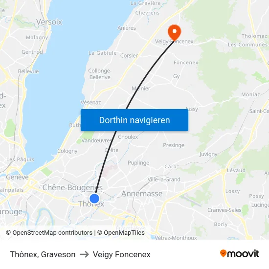 Thônex, Graveson to Veigy Foncenex map